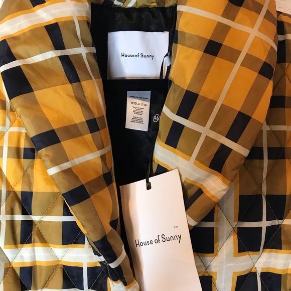 House of Sunny Yellow Plaid Jacket UK 10 US 6 Matching Mittens Snap Short / Long - Picture 8 of 11
